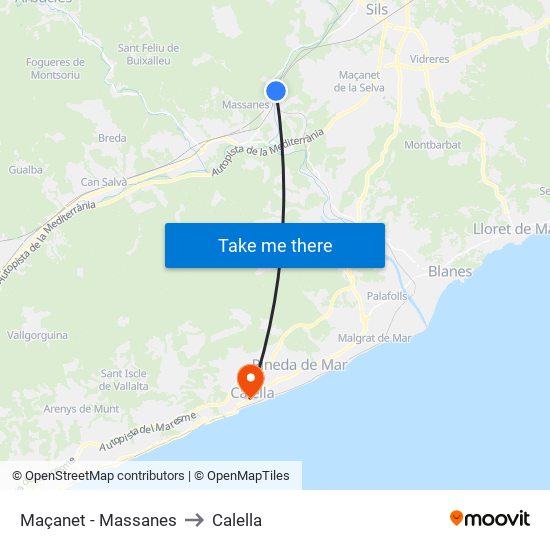 Maçanet - Massanes to Calella map