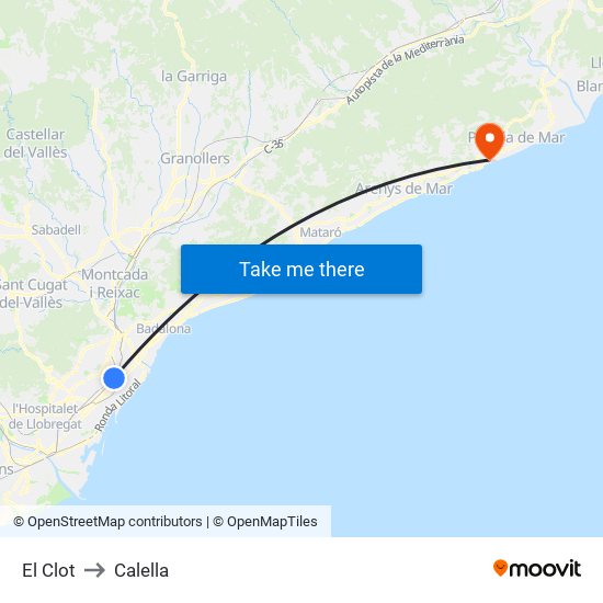 El Clot to Calella map