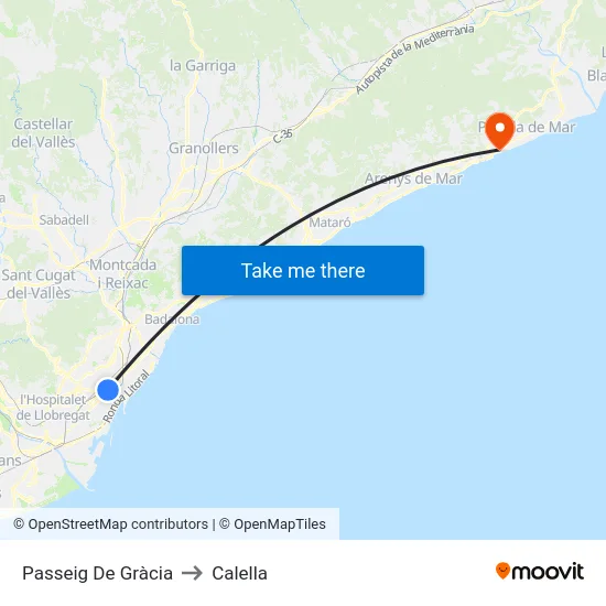 Passeig De Gràcia to Calella map