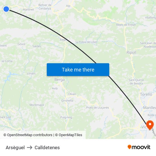 Arsèguel to Calldetenes map
