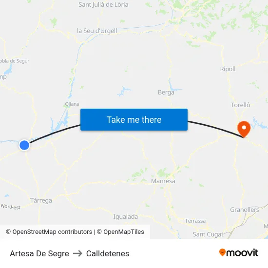 Artesa De Segre to Calldetenes map