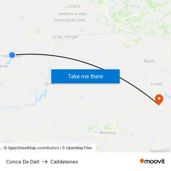 Conca De Dalt to Calldetenes map