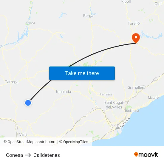 Conesa to Calldetenes map