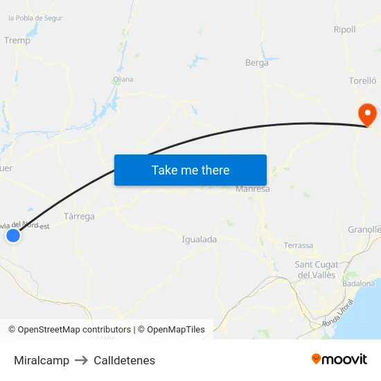 Miralcamp to Calldetenes map