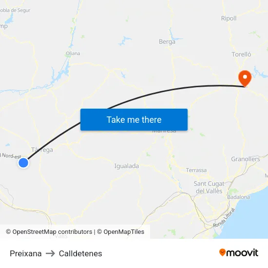 Preixana to Calldetenes map