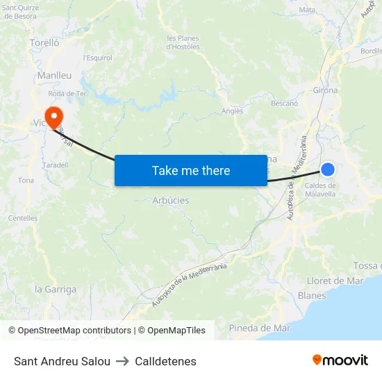 Sant Andreu Salou to Calldetenes map