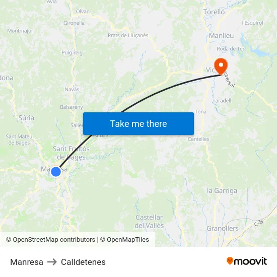 Manresa to Calldetenes map