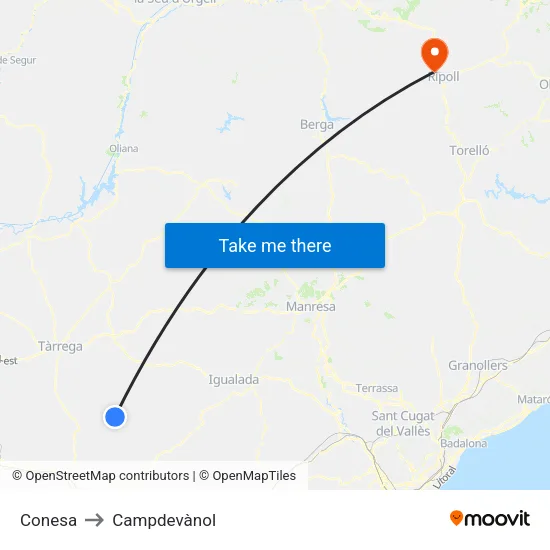 Conesa to Campdevànol map