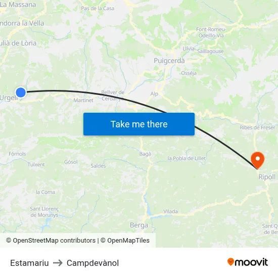 Estamariu to Campdevànol map