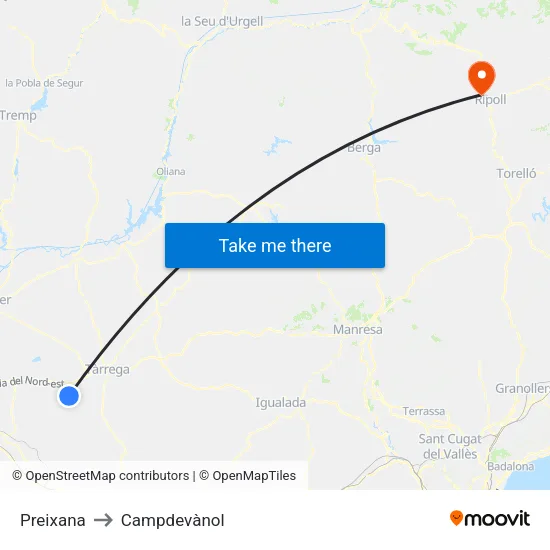 Preixana to Campdevànol map