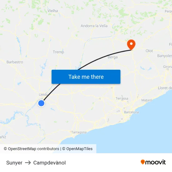 Sunyer to Campdevànol map