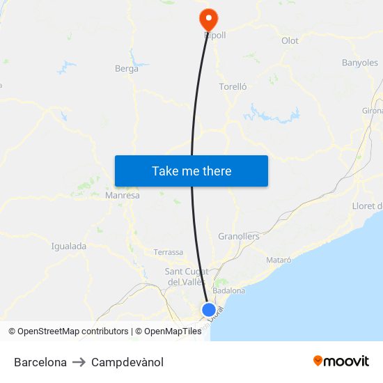 Barcelona to Campdevànol map