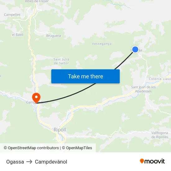 Ogassa to Campdevànol map