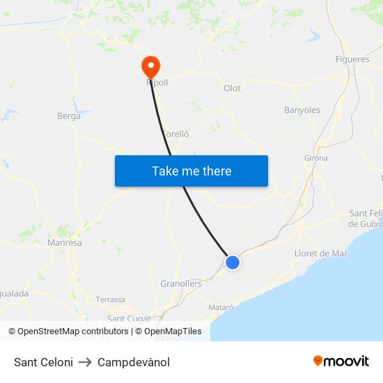 Sant Celoni to Campdevànol map