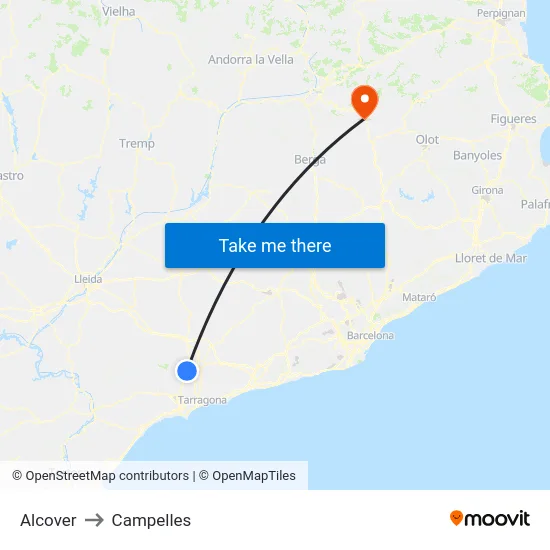 Alcover to Campelles map