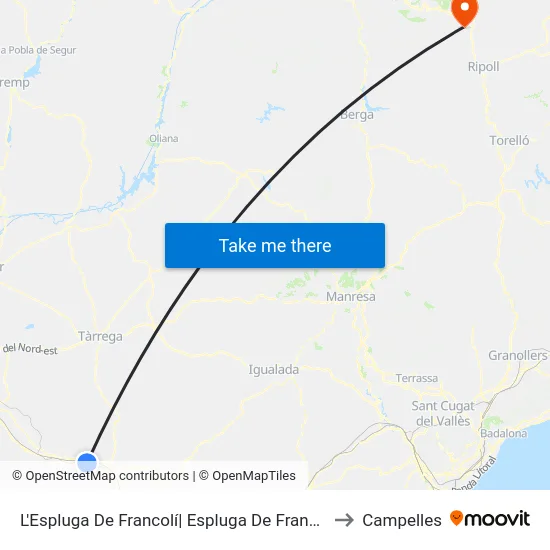 L'Espluga De Francolí| Espluga De Franco to Campelles map