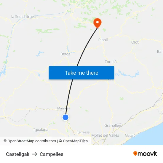 Castellgalí to Campelles map