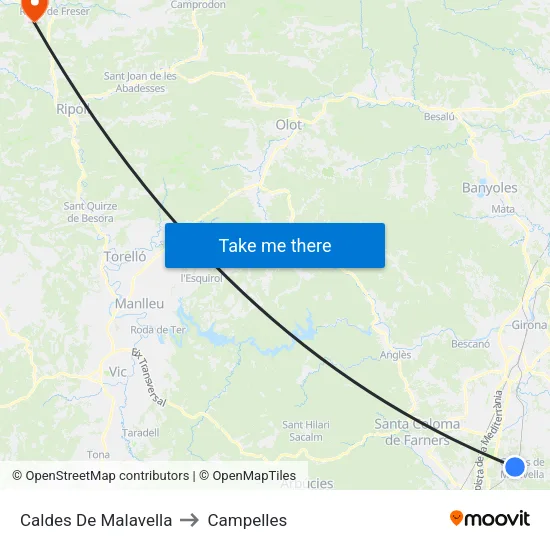 Caldes De Malavella to Campelles map