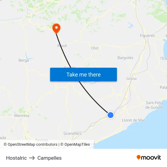 Hostalric to Campelles map