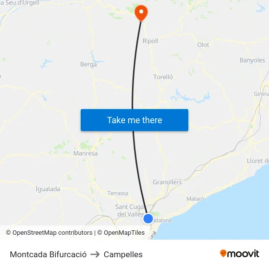 Montcada Bifurcació to Campelles map
