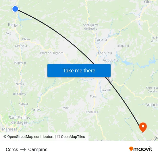 Cercs to Campins map