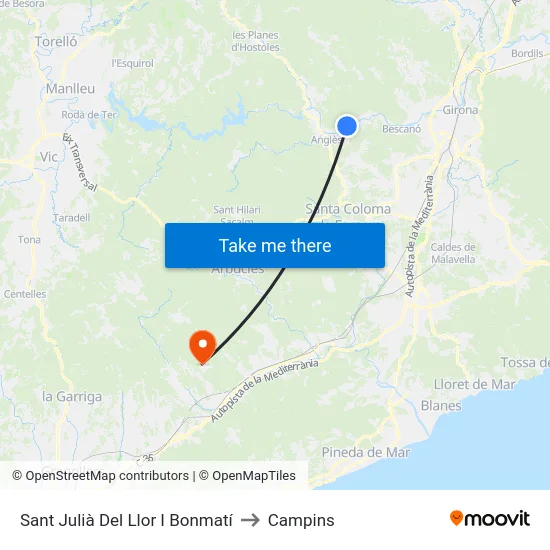 Sant Julià Del Llor I Bonmatí to Campins map