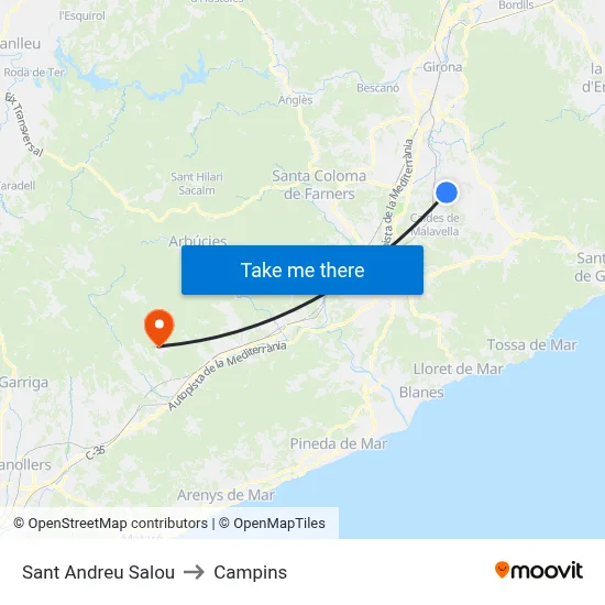 Sant Andreu Salou to Campins map