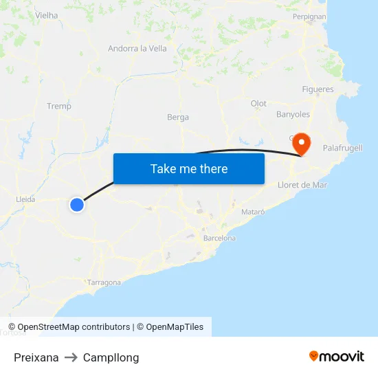 Preixana to Campllong map