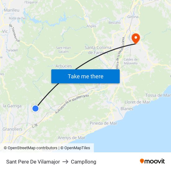Sant Pere De Vilamajor to Campllong map