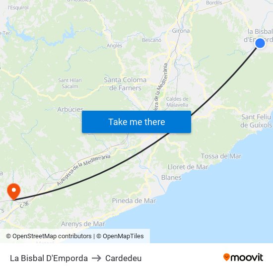 La Bisbal D'Emporda to Cardedeu map