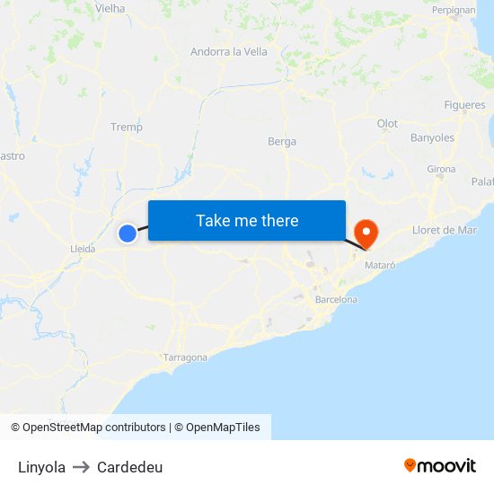 Linyola to Cardedeu map