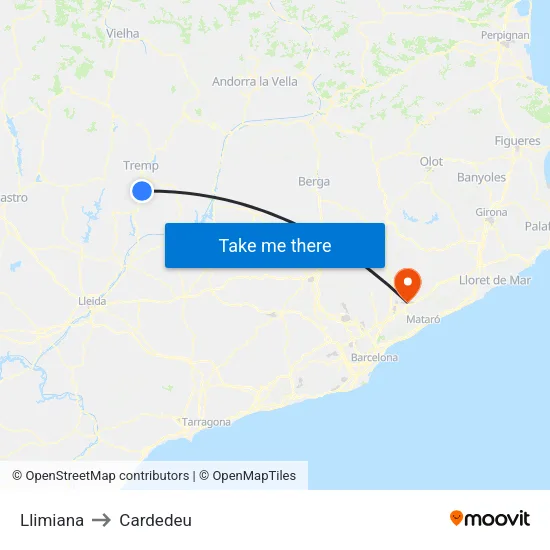 Llimiana to Cardedeu map