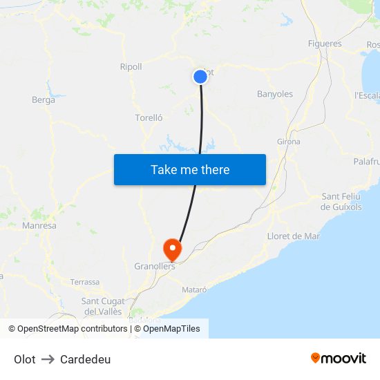 Olot to Cardedeu map