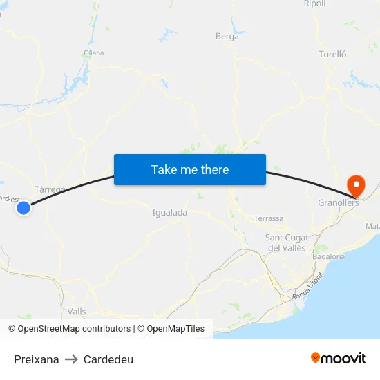 Preixana to Cardedeu map