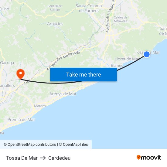 Tossa De Mar to Cardedeu map