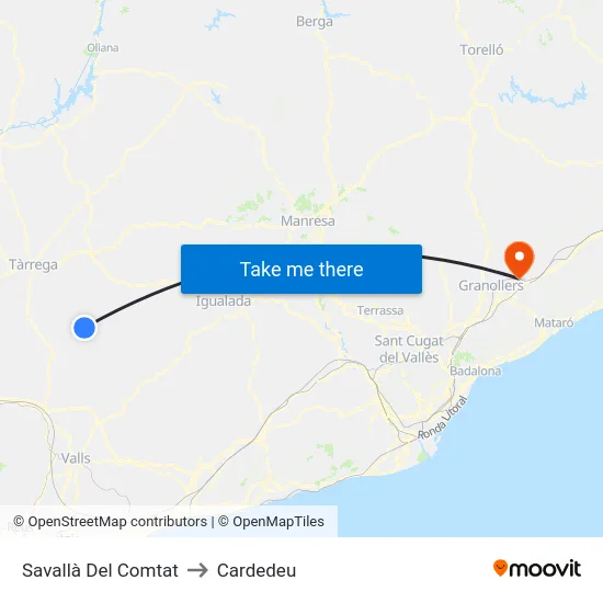 Savallà Del Comtat to Cardedeu map