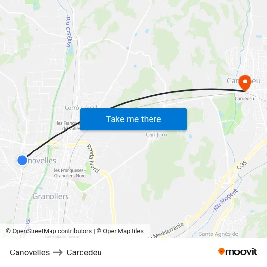 Canovelles to Cardedeu map