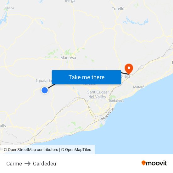 Carme to Cardedeu map