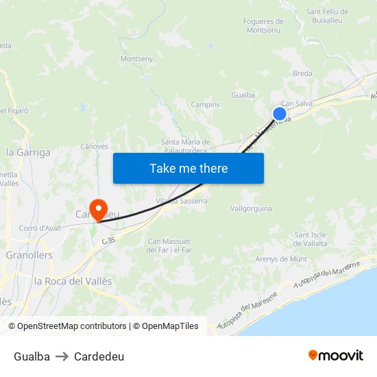 Gualba to Cardedeu map