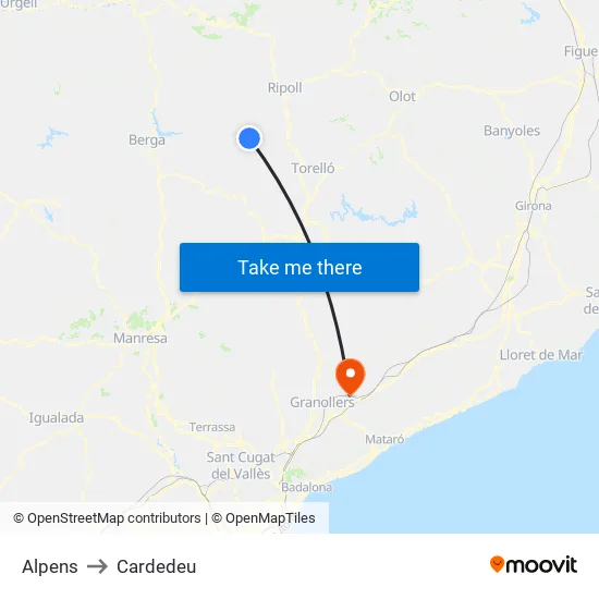 Alpens to Cardedeu map