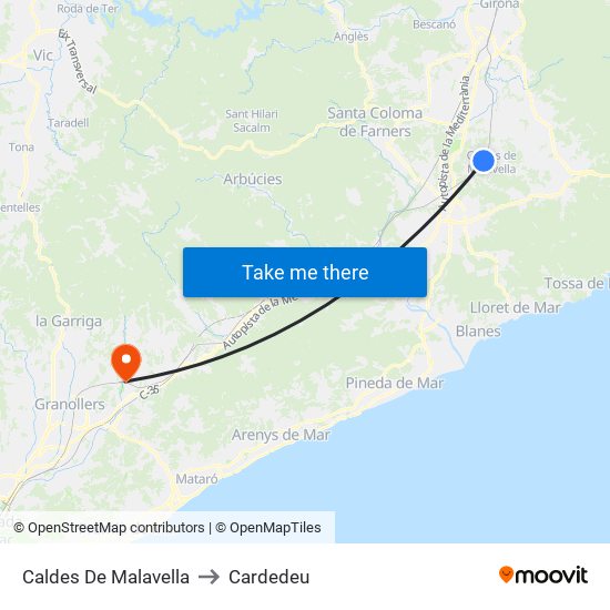 Caldes De Malavella to Cardedeu map