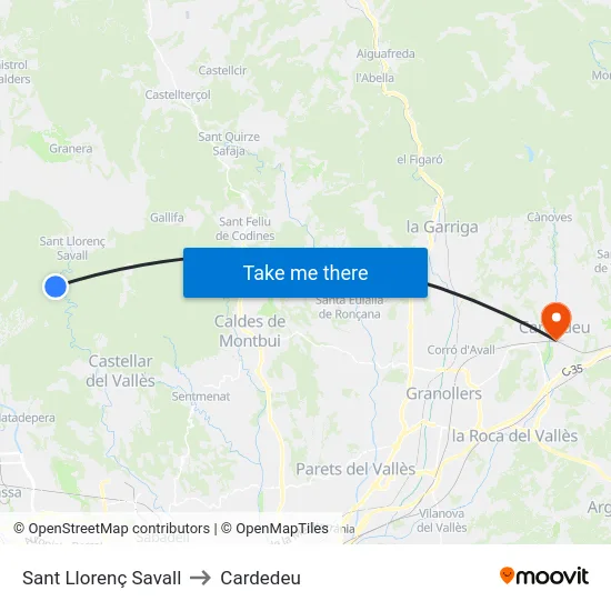 Sant Llorenç Savall to Cardedeu map
