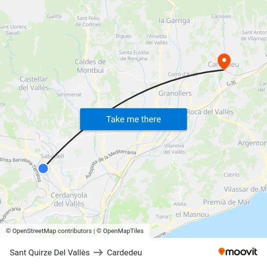 Sant Quirze Del Vallès to Cardedeu map