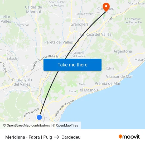 Meridiana - Fabra I Puig to Cardedeu map