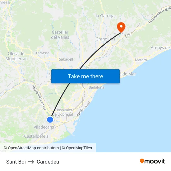 Sant Boi to Cardedeu map