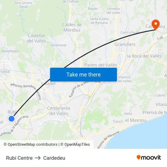 Rubí Centre to Cardedeu map