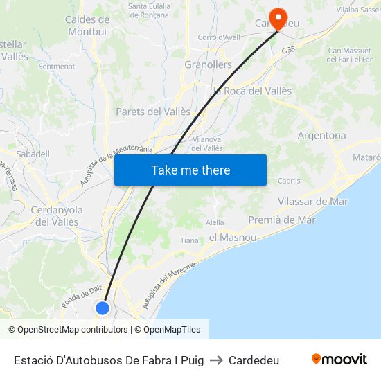 Estació D'Autobusos De Fabra I Puig to Cardedeu map