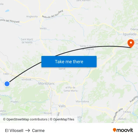 El Vilosell to Carme map
