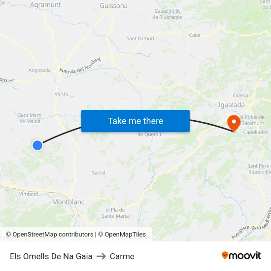 Els Omells De Na Gaia to Carme map