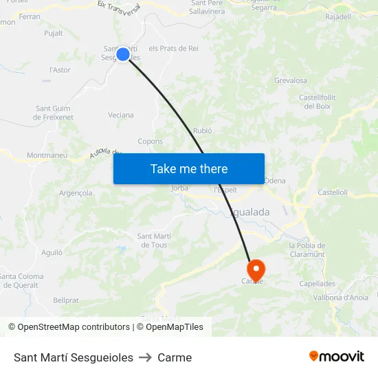 Sant Martí Sesgueioles to Carme map